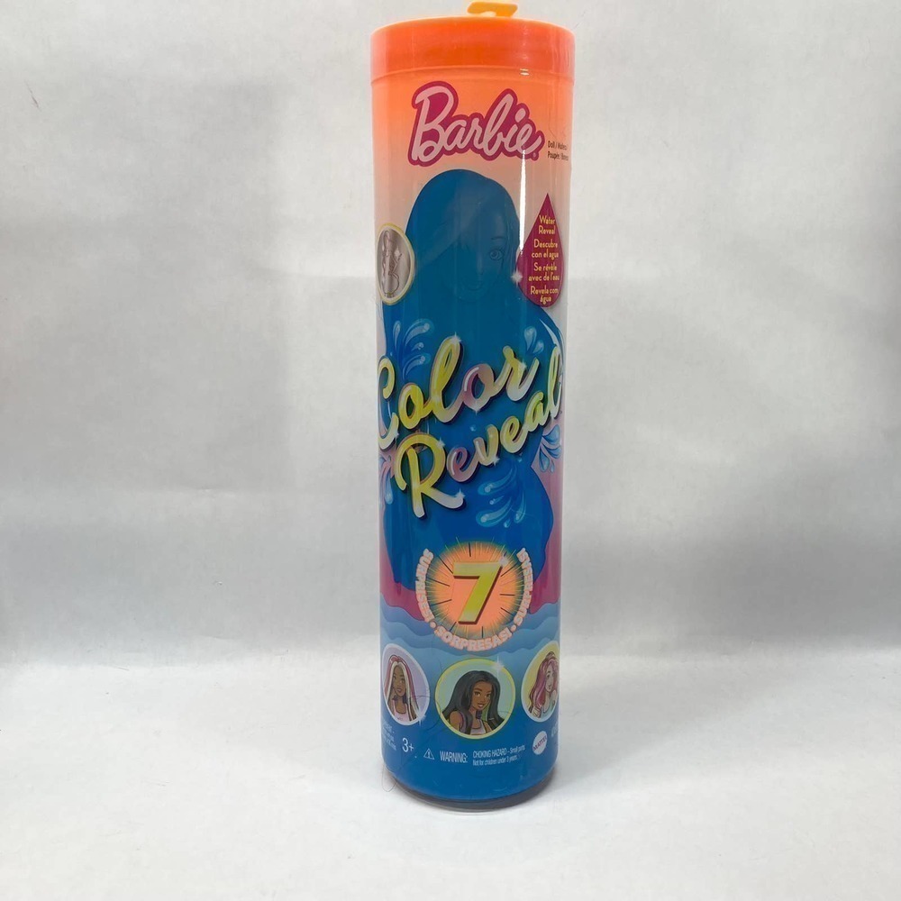 BARBIE Color Reveal Metallic Sunny N' Cool Series Doll 7 Surprises Orange Tube - Picture 2 of 15